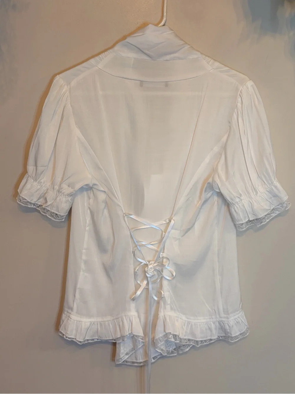 NWOT SCARLET DARKNESS Coquette Corset Back Lace Trim Fairycore Blouse Top L - Picture 6 of 8